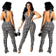 Women's thousand bird print tight mid waist jumpsuit trousers temperament commuter casual pants