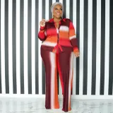 Size Women's Long Sleeve Pants Fashion Print Casual Set
