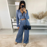 Temperament pit V-neck short shirt high waist straight trousers casual suit