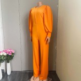 Autumn and winter temperament commuting high waist straight tube solid color jumpsuit