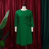 Oversize Women's Autumn and Winter New Round Neck Solid Pleated Loose Dress
