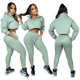 Fashion Sport Casual Solid Zipper Two Piece Set