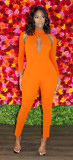 Solid color long sleeve invisible zipper sexy hollow hip jumpsuit