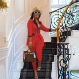 Two piece color blocking suit