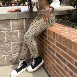Fashion leopard print tight high waist hip lifting casual pants
