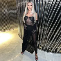 Sexy strapless see through jumpsuit Slim slit skirt suit