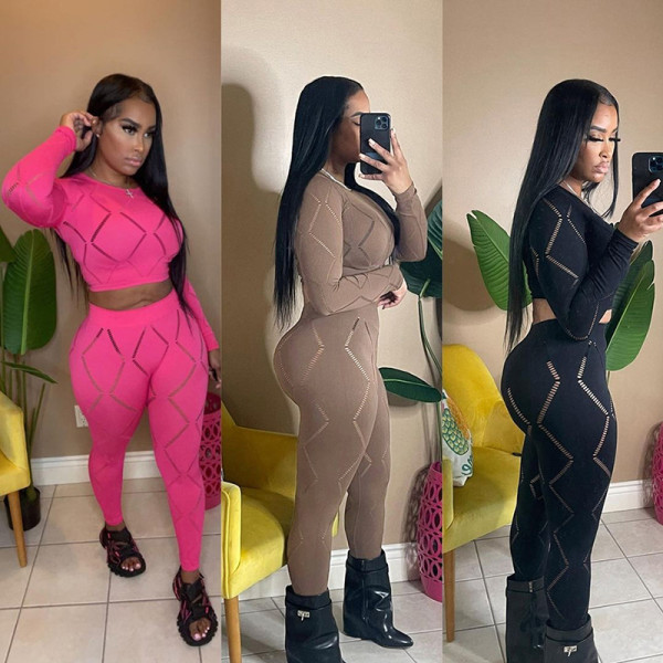 Sexy hollow hole high waist leggings casual sports suit