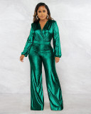 Autumn and winter V-neck sexy slim nightclub style long sleeve wide leg jumpsuit