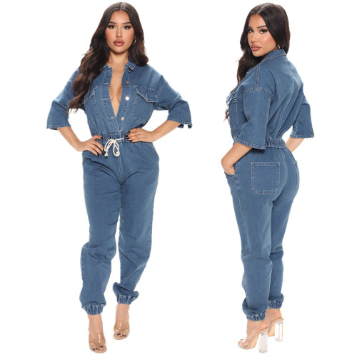 Women's fashion casual jeans jumpsuit