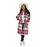 Plaid wool nickel coat autumn and winter lapel long casual coat for women