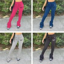Women's silicone letter printing sports casual pants drawstring stack pants pleated stack pants