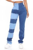 High elastic patch worn straight jeans