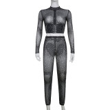 Women's screen printing slim zip top tights suit
