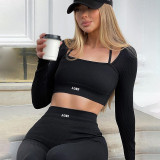 Letter Embroidery Color Contrast Basic Yoga Fitness Comfortable Casual Set