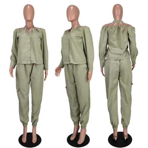 Fashion autumn and winter windbreaker fabric casual two-piece set