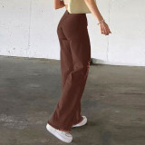 Women's fashion personality straight trousers with holes