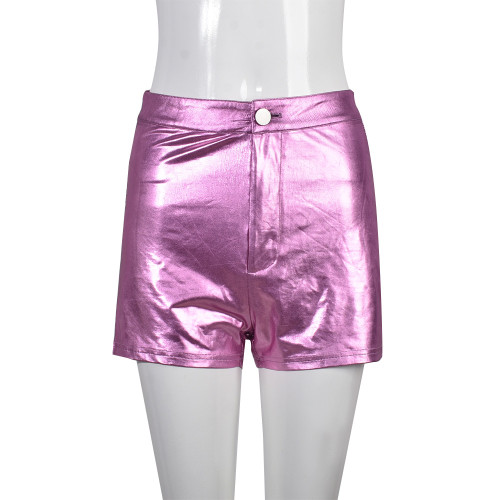 Women's sexy slim metallic splash proof PU shorts