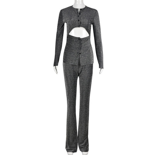 Open navel hollow trousers professional suit
