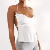 Solid open back neck tie sleeveless belly pocket top