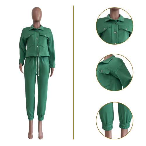 Solid Women's Jacket Top Casual Pants Set Long Sleeve Coat Pants Two Piece Set