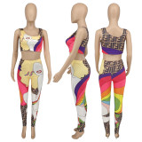 Women's fashion casual printing sleeveless two-piece set
