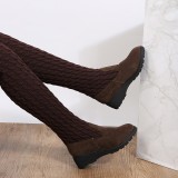 Large women's shoes Solid color splicing long tube low heel socks boots Warm cotton shoes