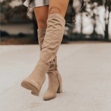 Oversized boots Women's suede thick heel pointed side zipper solid color Chelsea boots