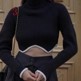 Women's high collar irregular hem short sweater