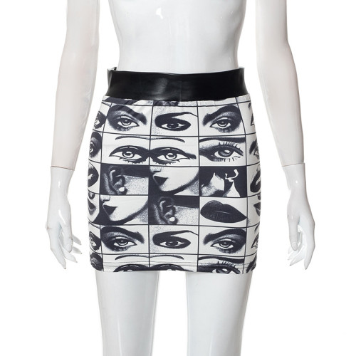 Eyes printed nightclub hot girl hip wrap skirt