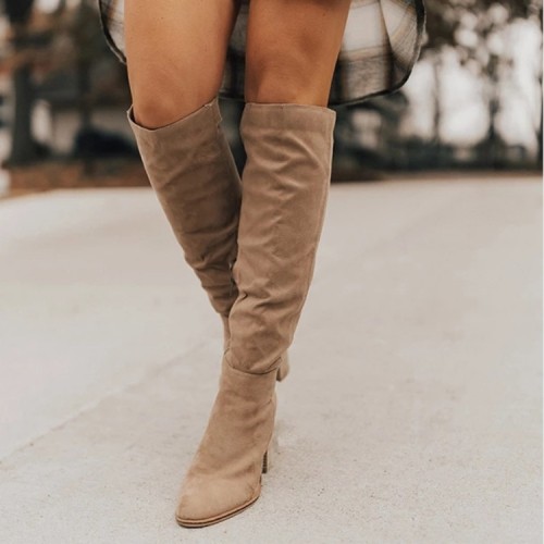 Oversized boots Women's suede thick heel pointed side zipper solid color Chelsea boots