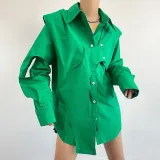 Loose single breasted shirt+irregular detachable vest