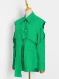 Loose single breasted shirt+irregular detachable vest