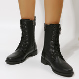 Oversized Women's Shoes Retro Style Mid Sleeve Zipper Low Square Heel Knight Boots