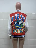 Fashion printed thread color blocking button bomber suit