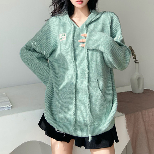 Candy color patchwork pocket loose hoodie
