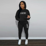 Fashion casual plush sweater two-piece hoodie sports suit