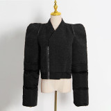 Fashionable splicing fleece short women's jacket color contrast coat