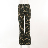 Camouflage Slim Fit Multi Pocket Workwear Personality Straight Leg High Waist Pants