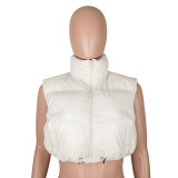 Solid color sleeveless short vest cotton jacket