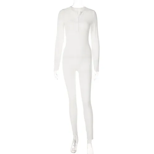 Women's solid round neck breasted slim hip lifting exercise yoga jumpsuit