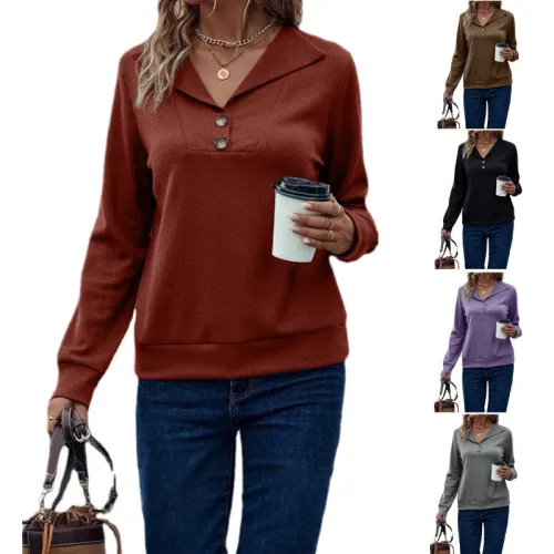 Waffle lapel solid single breasted long sleeve