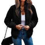 Women's plush long sleeve solid color pit strip zipper fashion coat