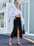 Fashion trend rivet wrap buttocks stretch denim long skirt