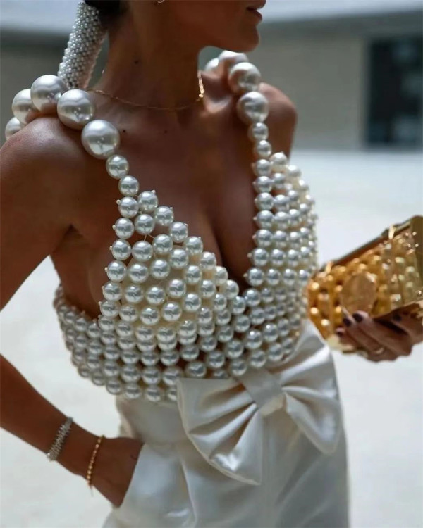 Sexy fashion pearl suspender vest