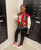 Oversized Women's Casual Letter Printed Threaded Splice Jacket Jacket