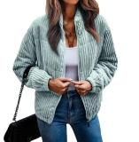 Women's plush long sleeve solid color pit strip zipper fashion coat