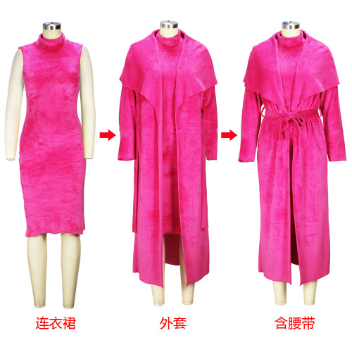 Autumn and winter temperament dress coat two-piece loose belt long cardigan suit