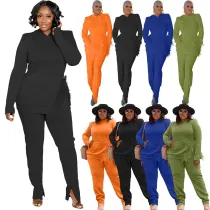 Fashion pocket sweater split tassel casual suit