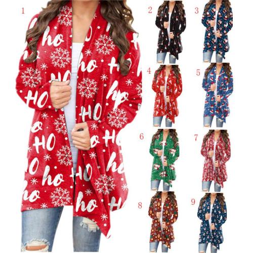 Women's Christmas printed casual long sleeved cardigan