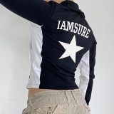 Fashion Brand Personality Five pointed Star Printed Zipper Coat